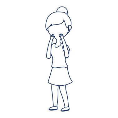 endişeli kadın karakter karikatürü ikon çizgisi biçimi