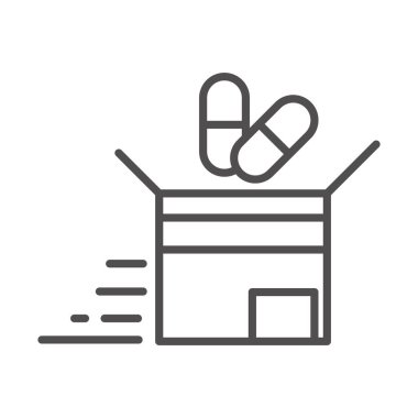 İlaç eczanesi kargo taşımacılığı ile ilgili dağıtım hattı ikon vektör çizimi