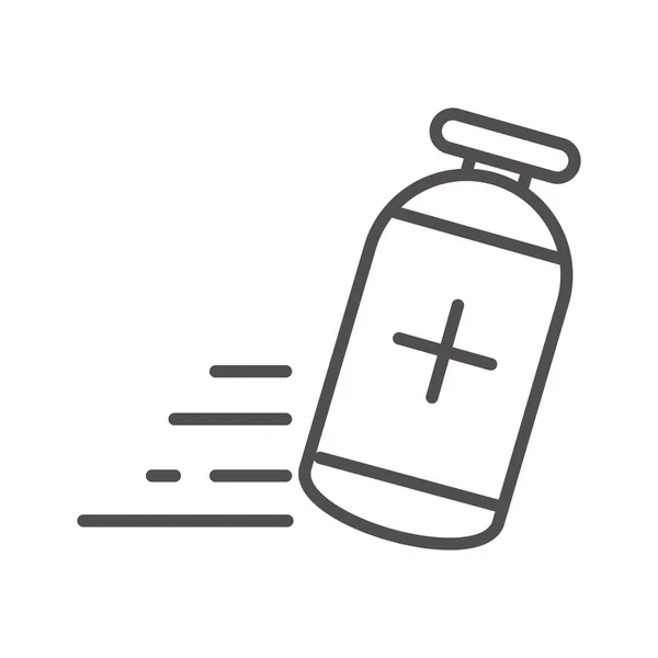 Palack gyógyszer gyógyszertár szállítási kapcsolódó szállítási vonal stílus ikon — Stock Vector