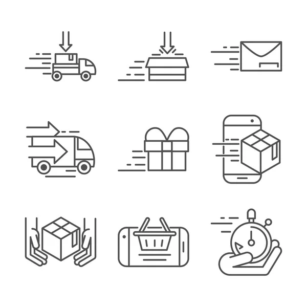 Rychlé dodání zboží lodní obchod obchodní ikony nastavit styl čáry ikona — Stockový vektor