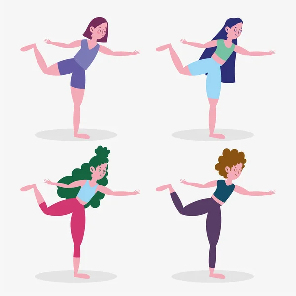 Groupe de femmes pratiquant une activité de yoga exercice sportif à la maison — Image vectorielle