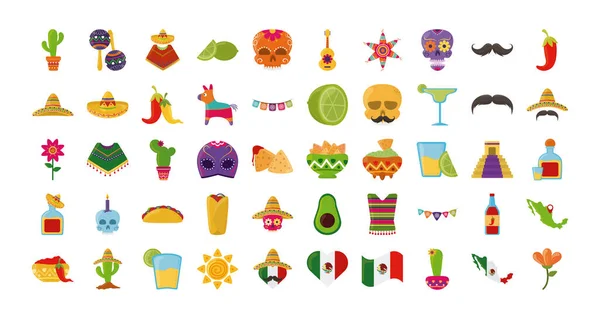 Cinco de mayo mexican celebration festive party national icons set flat style icon — Stock Vector