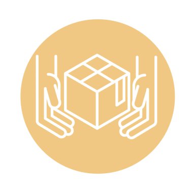 Karton kargo kargosuyla ilgili teslimat bloğu simgesi olan eller