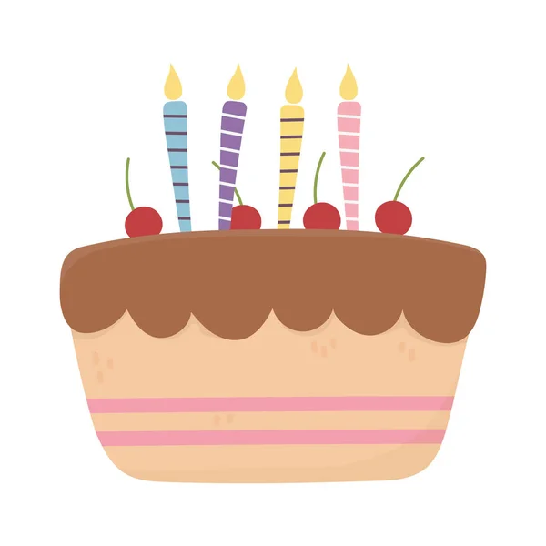 행복 한 생일, 촛불 장식으로 장식된 달콤 한 케이크 고립된 디자인 아이콘 — 스톡 벡터