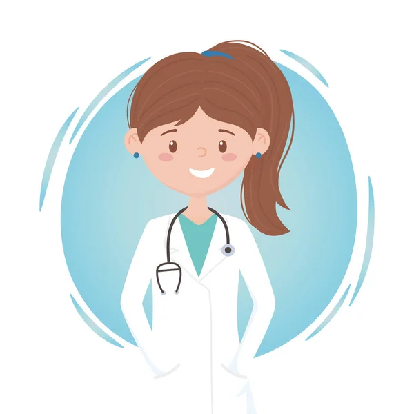 Smling jeune femme médecin personnel professionnel praticien personnage de dessin animé — Image vectorielle