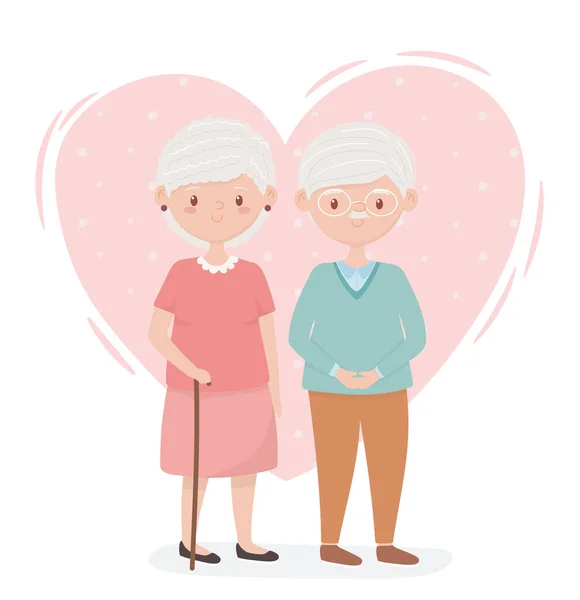 Personas mayores, lindos abuelos pareja, personas mayores, miembros de la familia personajes de dibujos animados — Vector de stock