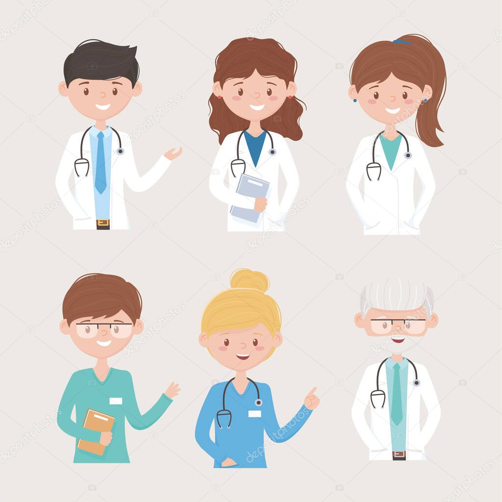 portrait team medical staff professional practitioner cartoon character