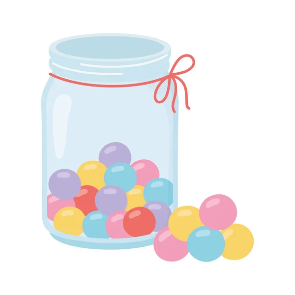 Tarro de vidrio con bolas dulces dulces confitería icono aislado — Vector de stock