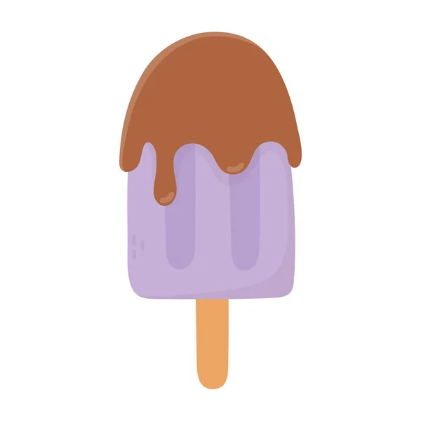 Мороженое в палочке расплавленный шоколад сладкие конфеты кондитерские изделия изолированная икона — стоковый вектор