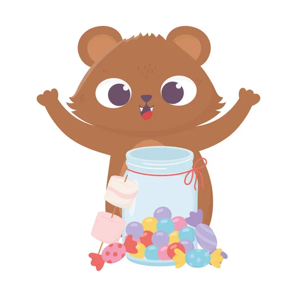 Dia feliz, pequeno frasco de urso com doces e caramelos — Vetor de Stock