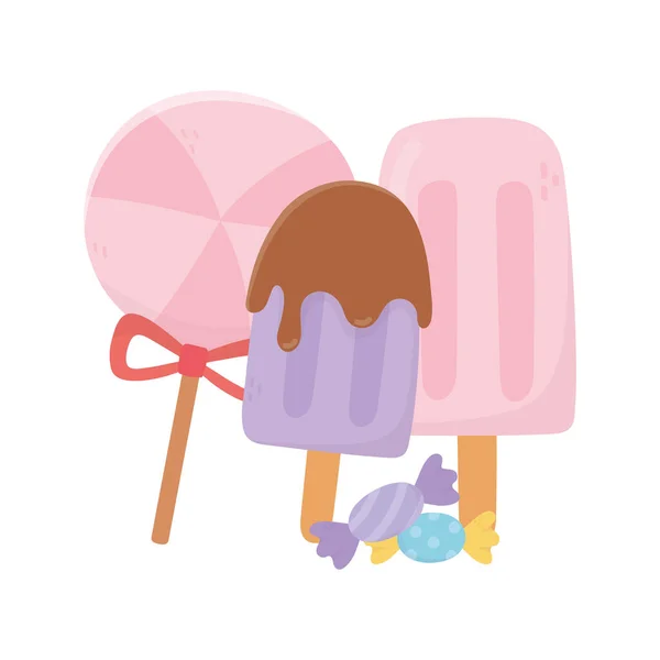 Feliz día, helado dulce en caramelo palo de dibujos animados de caramelo — Archivo Imágenes Vectoriales