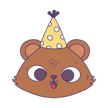 Mutlu yıllar, parti şapkalı şirin ayı surat izolasyon tasarımı ikonu