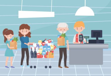 Satıcı ve müşteriler aşırı alım için ödeme yapmayı bekliyor.