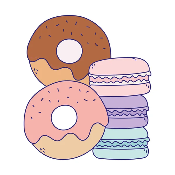 Donuts e macaroons confeitaria doce ícone isolado —  Vetores de Stock