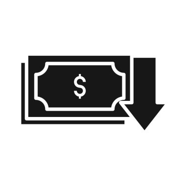 Banknot para aşağı ticaret krizi ekonomisi, petrol fiyatları çökme siluet tarzı simge