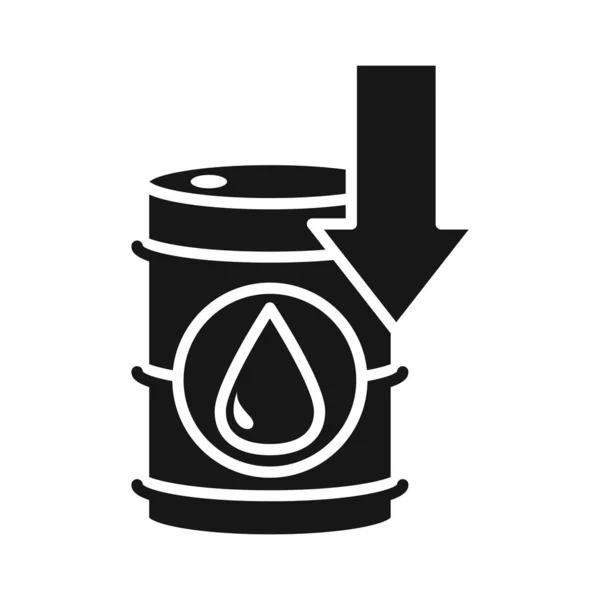 Economía de crisis comercial barril abajo, icono de estilo silueta caída del precio del petróleo — Archivo Imágenes Vectoriales