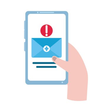 Çevrimiçi doktor, akıllı telefon e-posta bildirim medikal covid 19, düz biçim simgesi