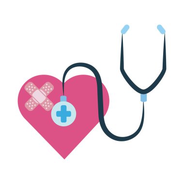 Çevrimiçi doktor, kalp steteskobu ilk yardım danışmanı tıbbi koruma covid 19, düz biçim simgesi