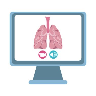 Online doktor, bilgisayar videosu danışman doktor Coperid 19, düz stil simgesi