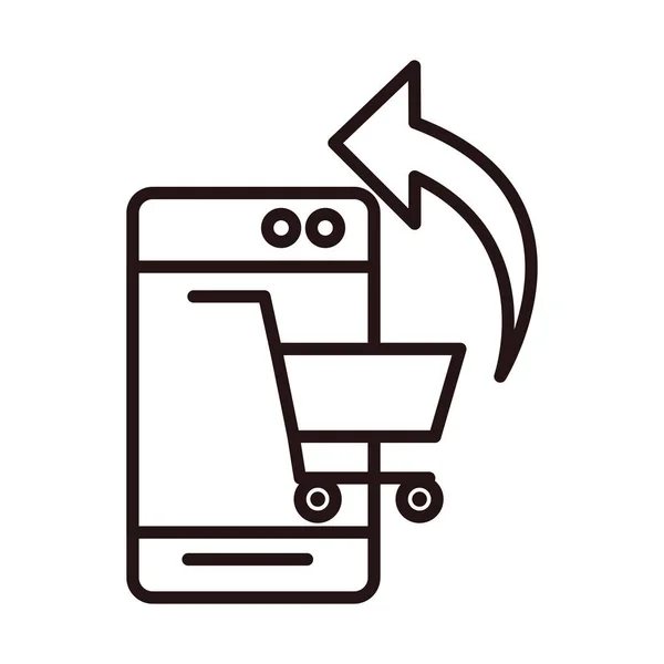 Teléfono inteligente carrito de compras en línea o pago línea de banca móvil icono de estilo — Vector de stock