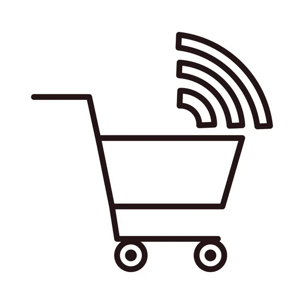 Köpa kundvagn online shopping eller betalning mobil bank linje stil ikon — Stock vektor