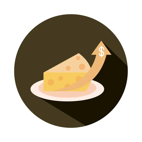 Brânză ingredient produs săgeată de creștere a pieței, creșterea prețurilor la alimente, pictograma stil bloc — Vector de stoc