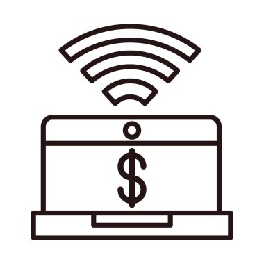 dizüstü bilgisayar para aktarım alışverişi veya mobil bankacılık hattı simgesi