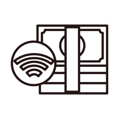 Para yığını nakit alışveriş veya ödeme mobil bankacılık çizgi simgesi