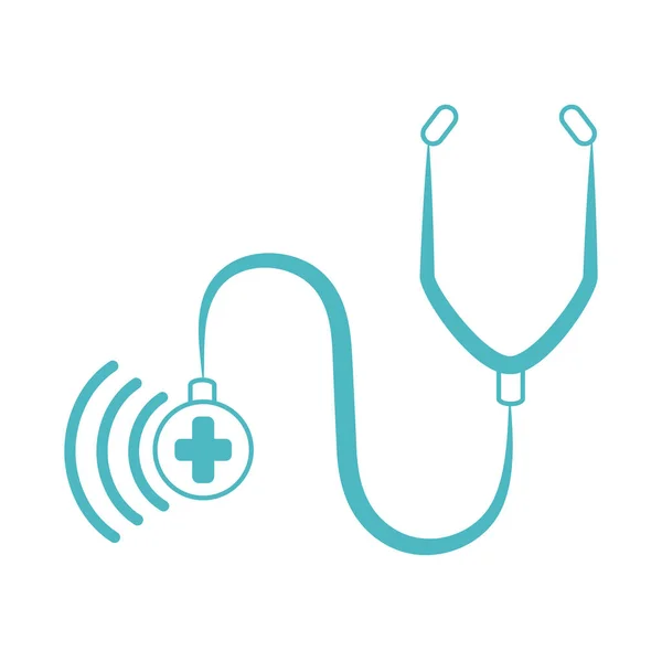 Médico en línea, estetoscopio consultor diagnóstico protección médica covid 19, icono de estilo de línea — Archivo Imágenes Vectoriales