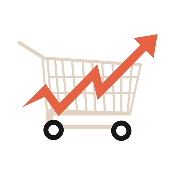 Carrinho de compras crescimento seta para cima, aumentando os preços dos alimentos, ícone de estilo plano — Vetor de Stock