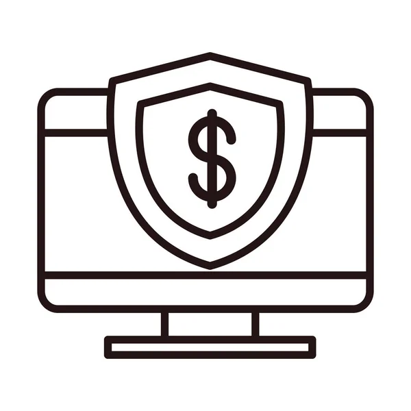 Computer Schild Schutz Einkaufen oder Bezahlen Mobile Banking Line Stil-Symbol — Stockvektor