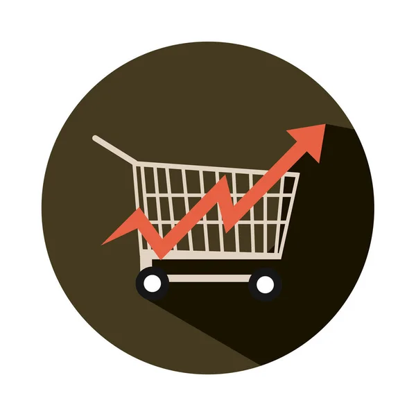 Shopping cart growth up arrow, aumento dei prezzi dei prodotti alimentari, icona in stile block — Vettoriale Stock