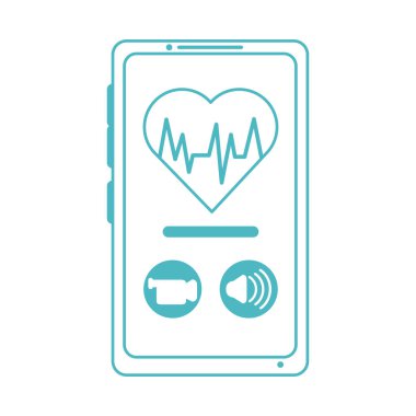 Çevrimiçi doktor, akıllı telefon videosu kalp tedavi uzmanı doktor, satır biçimi simgesi