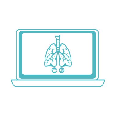Çevrimiçi doktor, dizüstü bilgisayar solunum hastalıkları danışmanı tıbbi koruma covid 19, satır tarzı simge