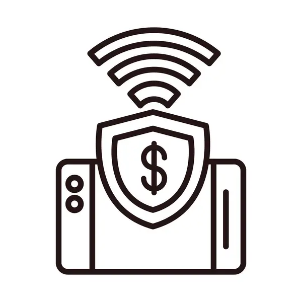 Teléfono inteligente escudo protección compras o pago línea de banca móvil icono de estilo — Archivo Imágenes Vectoriales