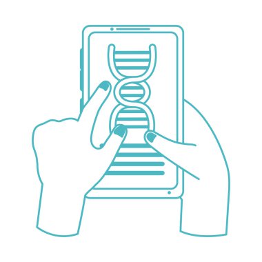 Online doktor, akıllı telefon tıbbi koruması olan eller covid 19, satır biçimi simgesi