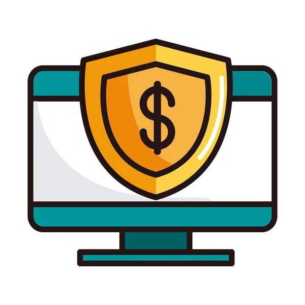 Computer Schild Schutz Einkaufen oder Bezahlen Mobile Banking Line und füllen Sie das Symbol — Stockvektor