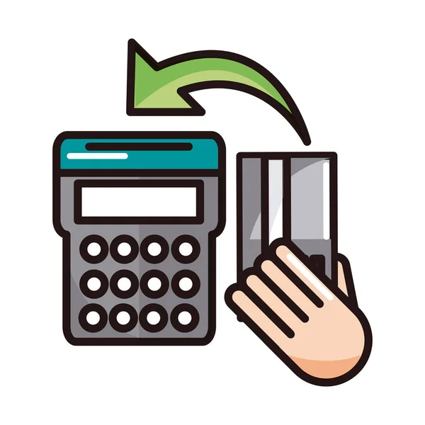 Pos terminal tarjeta bancaria de compras o pago línea de banca móvil y llenar icono — Vector de stock