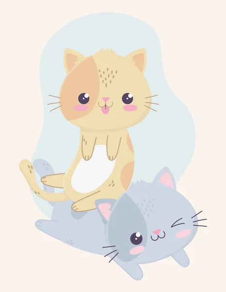Lindo divertido poco gatos kawaii personaje de dibujos animados — Vector de stock