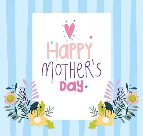 母亲节快乐，花叶植物卡片背景 — 图库矢量图片