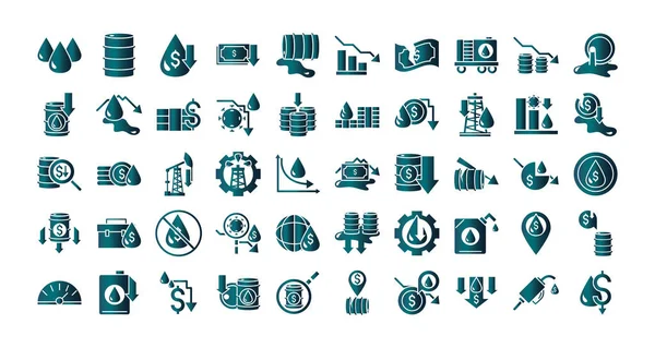 Crisis de precios del petróleo economía negocios iconos financieros establecer estilo gradiente — Vector de stock