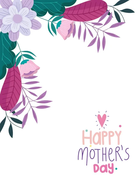 Glücklicher Muttertag, Blumen Blattdekoration Zierkarte — Stockvektor