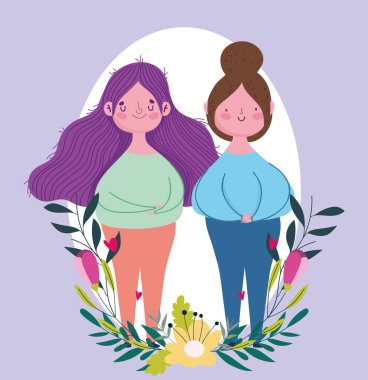 Mutlu anneler günü, çizgi filmdeki kadınlar çiçek süsleme davetiyesi