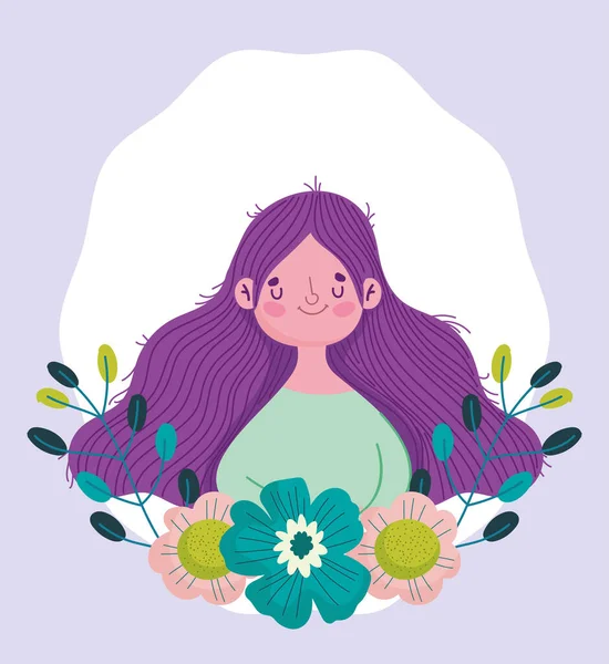 Boldog anyák napja, nő virágok rajzfilm dekoráció kártya — Stock Vector