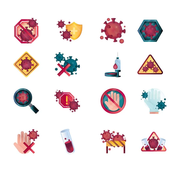 Disease infection outbreak pandemic stop coronavirus covid 19 icons set — Stock Vector