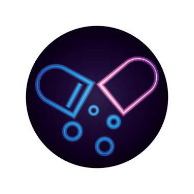 covid 19 koronavirüs pandemik ilaç kapsülü Neon tarzı ikonu engeller