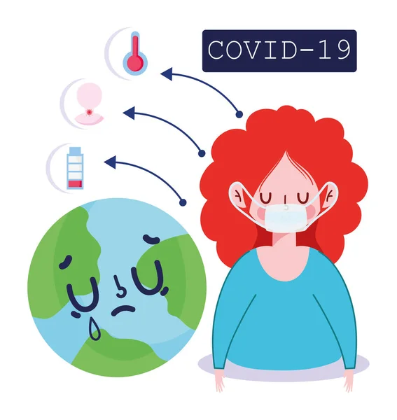 Covid 19 coronavirus infographic, koorts vermoeidheid hoesten wereldsymptomen en preventie — Stockvector