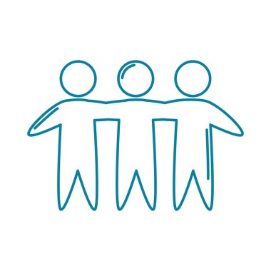 Mutlu dostluk günü kutlaması. İnsanlar çizgi tarzı ikona sarılıyor.