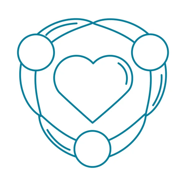 Feliz celebración del día de la amistad personas en abrazo con el icono de estilo de línea de corazón — Vector de stock