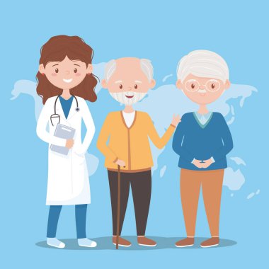 Bayan doktor ve büyükbaba dünyası, doktorlar ve yaşlılar.